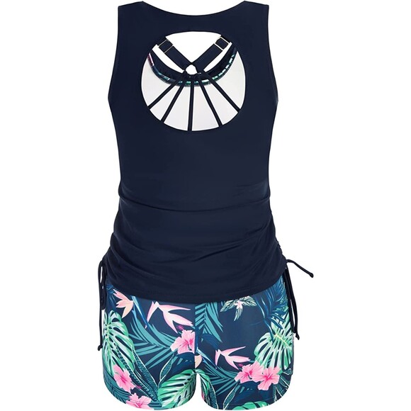 JASAMBAC  3 Piece Floral Print Athletic Tankini Swimsuits with Boyshort Sz M - Picture 6 of 9